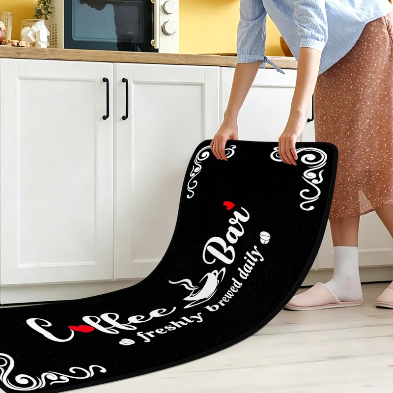 Coffee Themed Kitchen Mats for Floor, Non Slip Cushioned Kitchen
