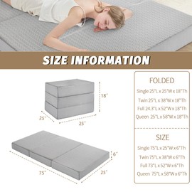 Folding Mattress Single Size,6 inch Memory Foam Tri Portable Trifold Mattress Topper Single with Breathable & Washable Cover, Foldable Guest Bed for Camping(25"×75"×6")