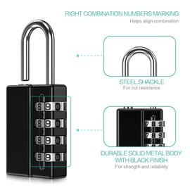 ORIA 4 Digit Padlock, 4 Pack Combination Lock with 2 Key for Sports Locker, School Gym Locker, Fence, Toolbox, Case, Hasp Storage