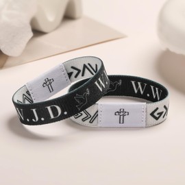 Flvkev Daily Bible Verse Bracelet Scan for Men Women Wearable Bible Bracelet Christian Scripture Bracelets Catholic Inspirational Religious Gifts (wwjd-black)