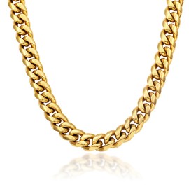 Non Tarnish Free Waterproof Gold Plated Filled Stainless Steel Cuban Chain Men's Hip Hop Jewelry Cuban Link Chain NecklaceColor: 14mm-Gold, Length: 18inches