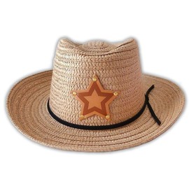 Kid's Western Cowboy Hat: USA-Designed, Durable Straw & Polyester, Fun Dress-Up & Play, Faux Leather Details, Beige/Pink