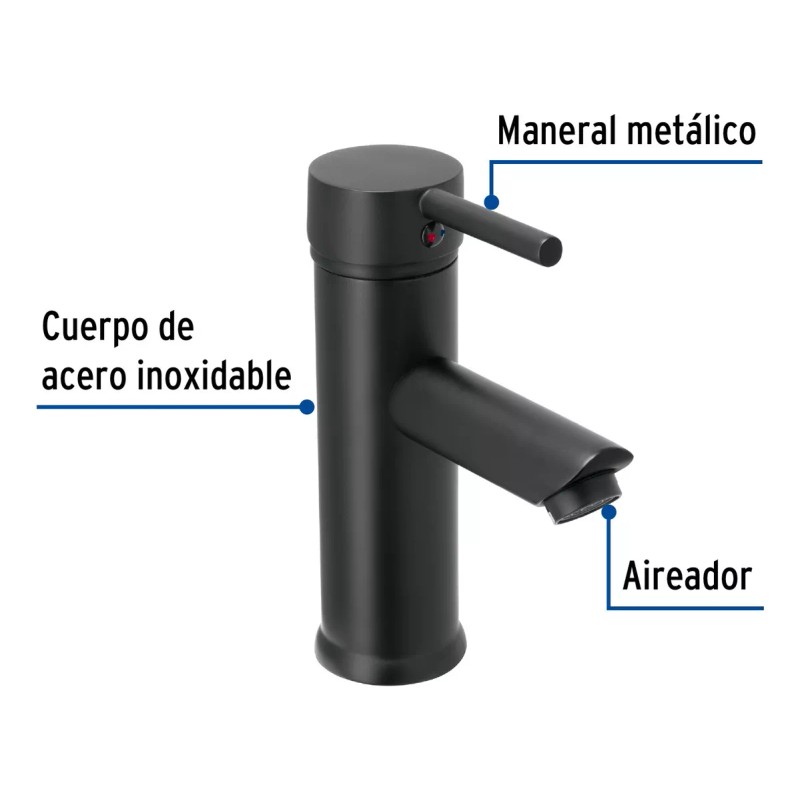 Foset Monomando Corto Para Lavabo, Acero Inox. Foset Tbm-46m Negro