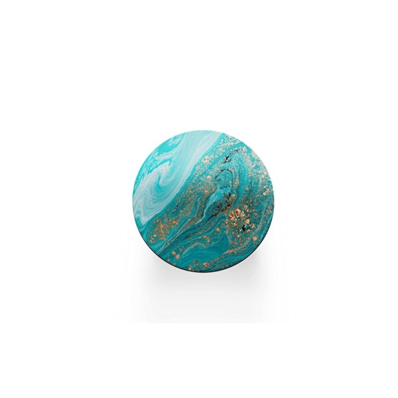 1 x Round Coaster - Turquoise Marble Gold Glitter Ooze
