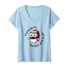 Womens Kawaii Karate Sushi Nigiri Train Until The Belt Turns Black V-Neck T-Shirt
