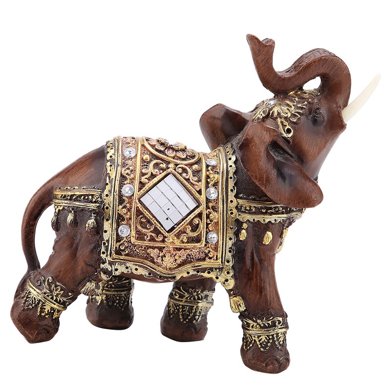 Lucky Feng Shui Wood Grain Elephant Statue Sculpture Wealth Figurine