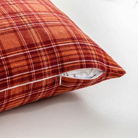 Fall Pillow Covers 24x24 Set of 2, Orange Fall Tartan Plaid Throw Pillow Covers 24 x 24， Autumn Outdoor Farmhouse Decorative Rust Orange Throw Pillows Cushion Covers for Couch (No Pillows Inserts)