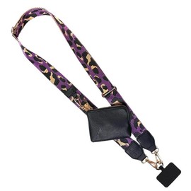 Save The Girls Clip & Go Strap with Pouch - Leopard Collection Adjustable Phone Smartphone Detachable Wristlet - Color: Purple/Black/Gold w/RFID Pouch - Gold Hardware