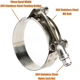 ISPINNER 4 Pack 3 Inch 304 Stainless Steel T-Bolt Hose Clamps, Clamp Range 83-91mm for 3" Hose ID, Pack of 4