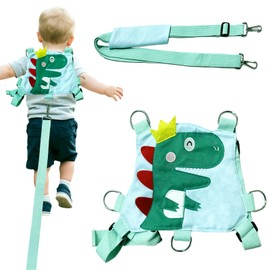 Toddler Reins for Walking 1-3 Years, Dinosaur Baby Walking Harness, Safety Harness with 1.5M Leash for Kids Walking and Travel Outside, Green