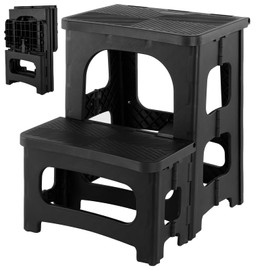 Folding 2 Step Stool, Non-Slip Collapsible Step Stools, Portable Step Stool for Kids and Adults for Home Kitchen Bathroom Bedroom Office RV 8" 17" Dual Heights, Holds 300 lbs