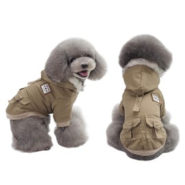 DYAprWu Warm Dog Hooded Trench Coat Windproof Parka Jacket for Cold Weather(XXL, Khaki)