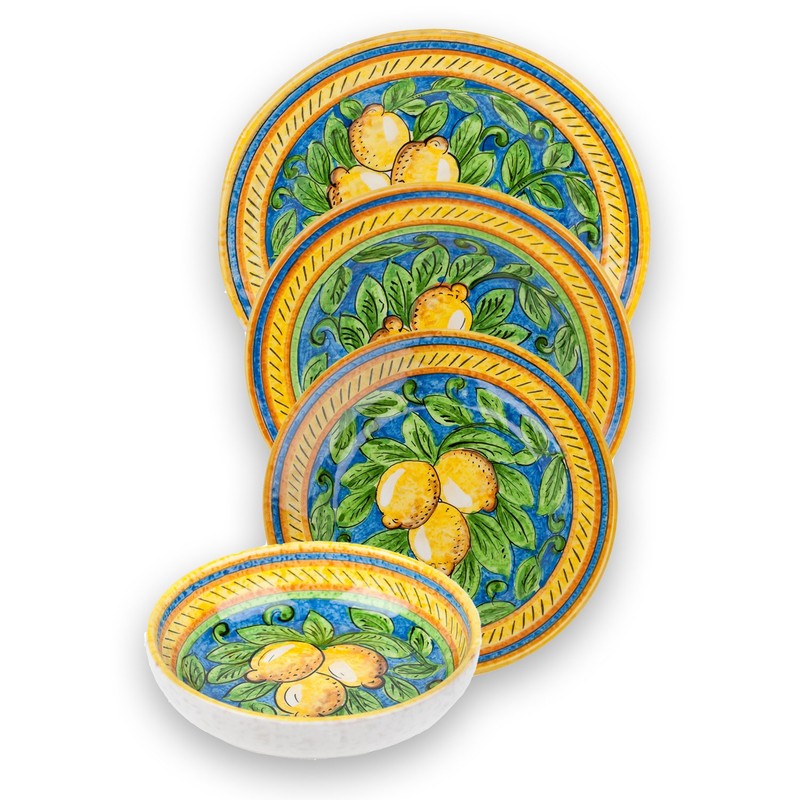 Umbria Hand Painted Limone Ceramic Pasta Bowl from Italy