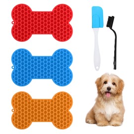 Minging Licking Mat for Dogs, Cats, Pack of 3 Dogs Cats Lick Mat for Dogs with Suction Cups with Spatula and Brush for Bathing Care for Puppies Lick Mat Dog Cat Small Lick Mat Dog