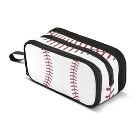 XUWU Ball Lace Baseball Large Capacity Pencil Case 3 Compartment Pen box Makeup Pouch Holder Organizer Stationery Bag for School Teen Girl Boy Men Women