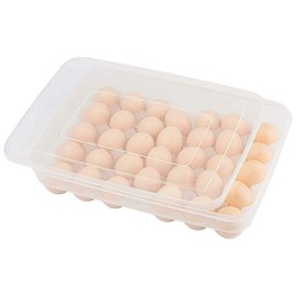 34 Refrigerator Eggs Container with Lid, Large Capacity Egg Holder and Stackable Portable Transparent Egg Tray – Protects Eggs Durable Space Saver Crate (1)