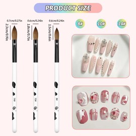Flintronic 3PCS Acrylic Nail Brush, Nail Art Brushes Set, Size 8/10/14 Professional Brushes Pen, for Acrylic Application Acrylic Powder Nails Art Extension and 3D Nails Carving for DIY Home Salon
