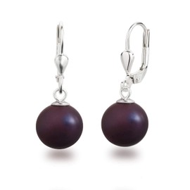 Schöner-SD Pearl Drop Earrings 925 Silver 10 mm, Silver, Berry Matt