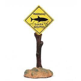 BechKCpro Shark Warning Sign Aquarium Decor – Realistic Resin Caution Ornament with Weighted Base for Fish Tank & Ocean Theme Tanks