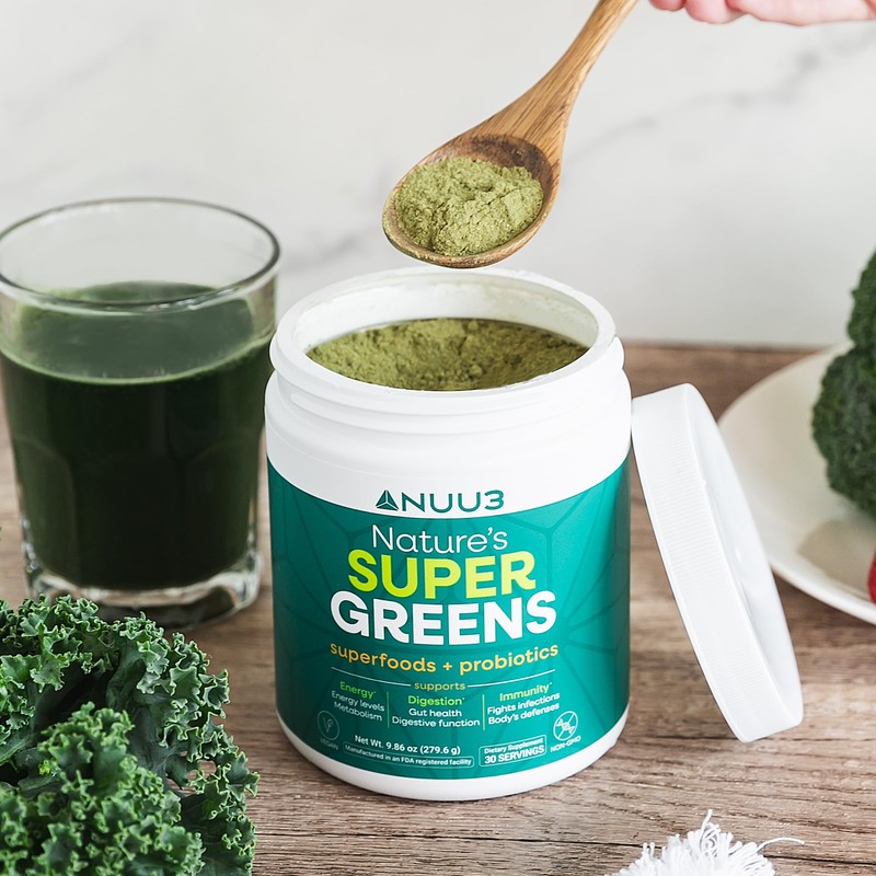 NUU3 Super Greens Superfoods + Probiotics - Immune Support, Improved