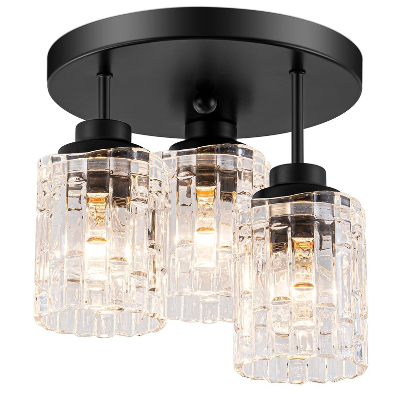 Ymlii 3-Lights Semi Flush Mount Ceiling Light Fixture,Matte Black Kitchen