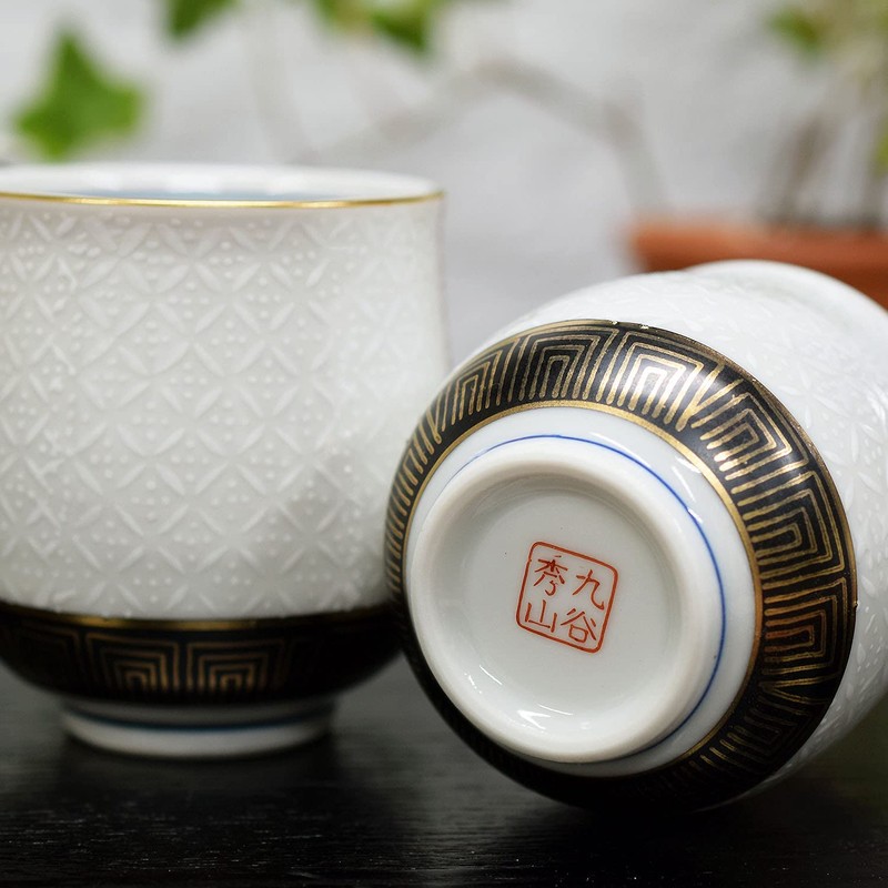 Pair of Tea Cups, Stylish, Kutani Ware for Couples, White