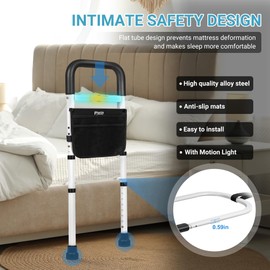Panta Bed Rails for Elderly Adults Safety, Adjustable Bed Assist Rails for Seniors with Motion Light, Bed Side Rails with Support Legs and Storage Pocket, Portable Bed Cane Fit King,Queen,Full(Black)