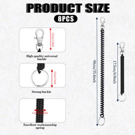 Vin Beauty 14PCS Retractable Coil Springs Keychain, Anti-Lost Stretch Cord Safety Key Ring with Metal Lobster Clasp Coiled Lanyard for Keys, Wallet, Cellphone and Other Important Item(Black)