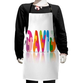 Ambesonne David Apron, Ancestral Male Name with Connotations and Colorful Game Style Letters, Small Apron Bib with Adjustable Ties for Baking Painting, Small Size, Multicolor