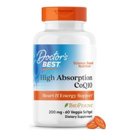 CoQ10 Antioxidante de Alta Absorción 200mg 60 Cápsulas Fórmula Natural con Bioperine Suplemento Vegetariano
