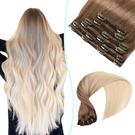 VINBAO Seamless Clip in Extensions 16 Inches 40 cm 6 Pieces 100 g Ash Brown to Platinum Blonde Hair Extensions Natural Hair (#8T60-16 Inches)