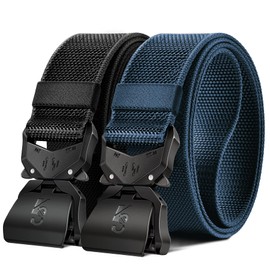 KEMISANT Mens Tactical Belt 2Pack, Military Rigger Work Belt for Heavy Duty 1.5" Nylon Web Easy Replacing Design(Black/Purplish Blue,42"-46" Waist Adjustable)