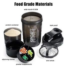 16 oz Shaker Water Bottle for Protein Mixes, Pre Workout Sport Water Bottle Blender with Powder Containers Kit (Green)