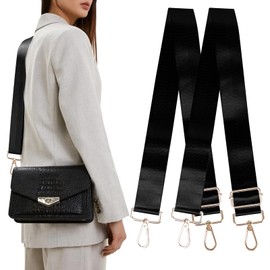 GOZINA Pack of 2 Shoulder Straps for Bags, Bag Strap, Black, Silver, Adjustable, Wide Bag Straps for Changing, 3.5 cm Wide Nylon Handbag Strap, black
