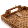 Hand-Woven Rattan Rectangular Serving Tray with Handles for Breakfast, Drinks,