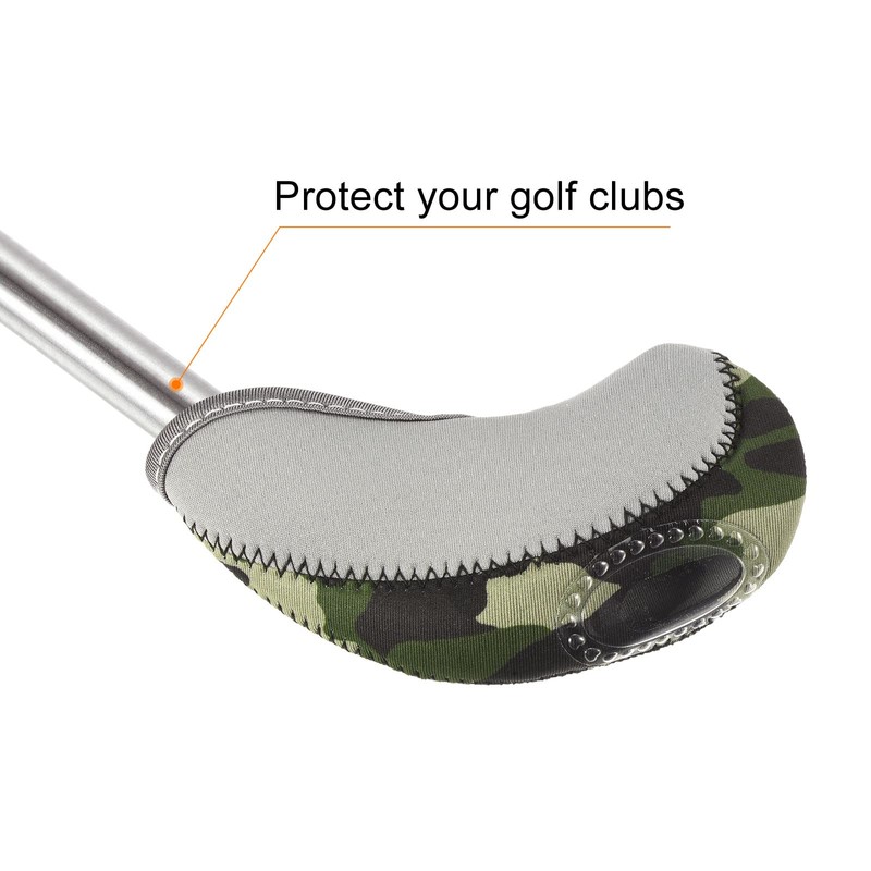 PATIKIL ゴルフクラブアイアンヘッドカバー 10個 目に見える窓 防水 保護スリーブ 屋外スポーツ用 グレー カモフラージュ