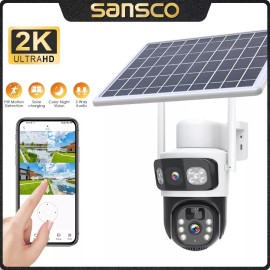 Sansco 2K Solar Wireless Security Camera 4MP WiFi PTZ Dual Lens 2Way Audio Surveillance