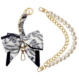 TUUXI 2pcs Bag Extender Chain with White Bow Ribbon Pearl Purse Double Extender Chain Bag Straps for Short Handle Replacement Crossbody Shoulder Handbag Decoration Accessories