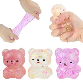 KATIMI Pack of 3 Bear-Shaped Stress Ball Children, Bears Anti-Stress Balls Toy Squishy, Hand Exercise, Anti-Stress Ball Children, TPR Squeeze Ball for Relaxation, Anxiety, Fidget Tension (3 Colours)