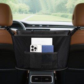 Rebvugr Car Net Pocket Handbag Holder, Purse Holder for Car, Large Capacity Auto Seat Back Mesh Pocket Organizer, Vehicle Accessories Organizer Mesh Cargo Auto Storage Fit Women and Men (Black)