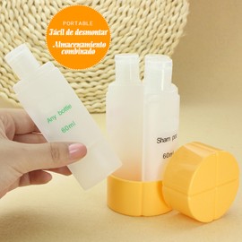 ILZSX Dispensador de Viaje 4 en 1, 4 * 60ml/2oz, con 1 Etiqueta preimpresa, Botellas de Viaje de Gel de Baño Reutilizables, Champú, Gel, Lociones, Cuidado de La Piel, Productos de Maquillaje