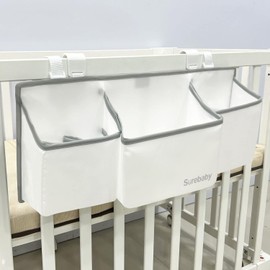 Organizador colgante para pañales de bebé Surebaby, organizador de pañales 3 en 1 para colgar en la cuna, organizador de pañales y almacenamiento para la cuna, cambiador, auto, pared - Blanco