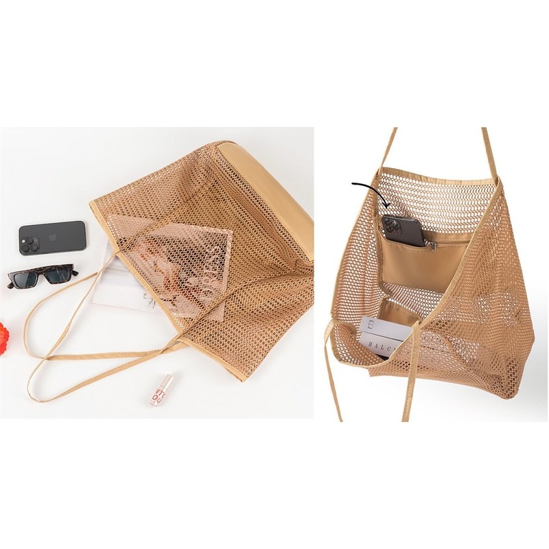 Youngfull Mesh Tote Bag, Foldable, Lightweight, Pool Back, Large Capacity,