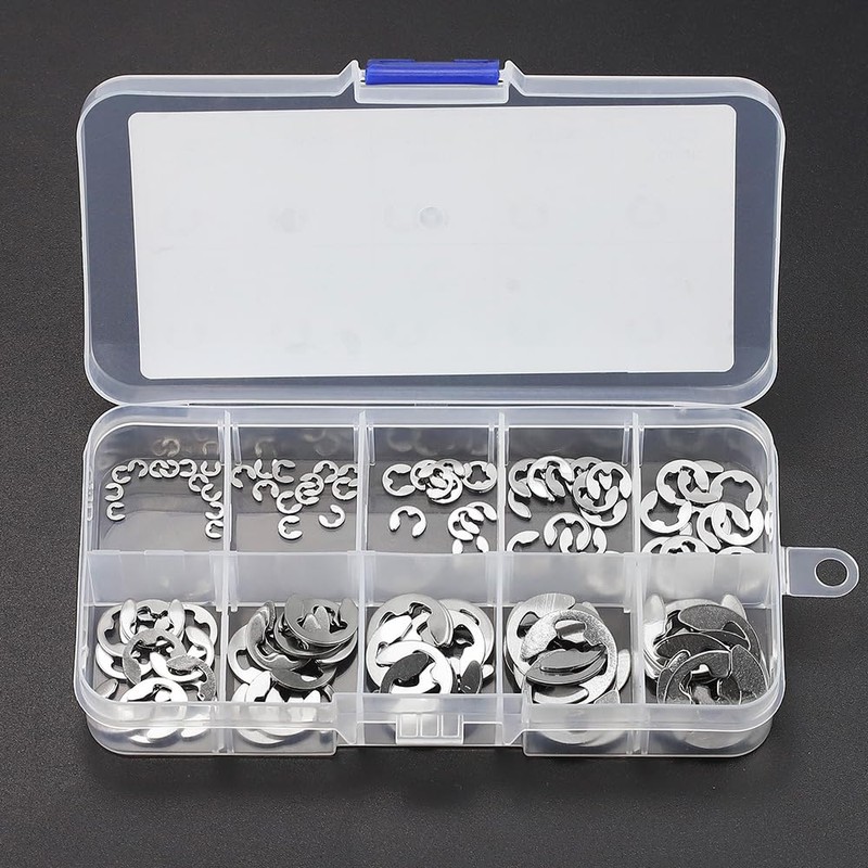 Glvaner 10 Sizes 120 Pcs E-Ring Circuit Clip Stainless Steel