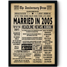 Stuff4 20th Anniversary Poster Framed - Married In 2005 Newspaper - Happy 20 Wedding Anniversary for Men Women Retro Vintage Gifts Back In 2005, 8x10 Inch Anniversaries Posters