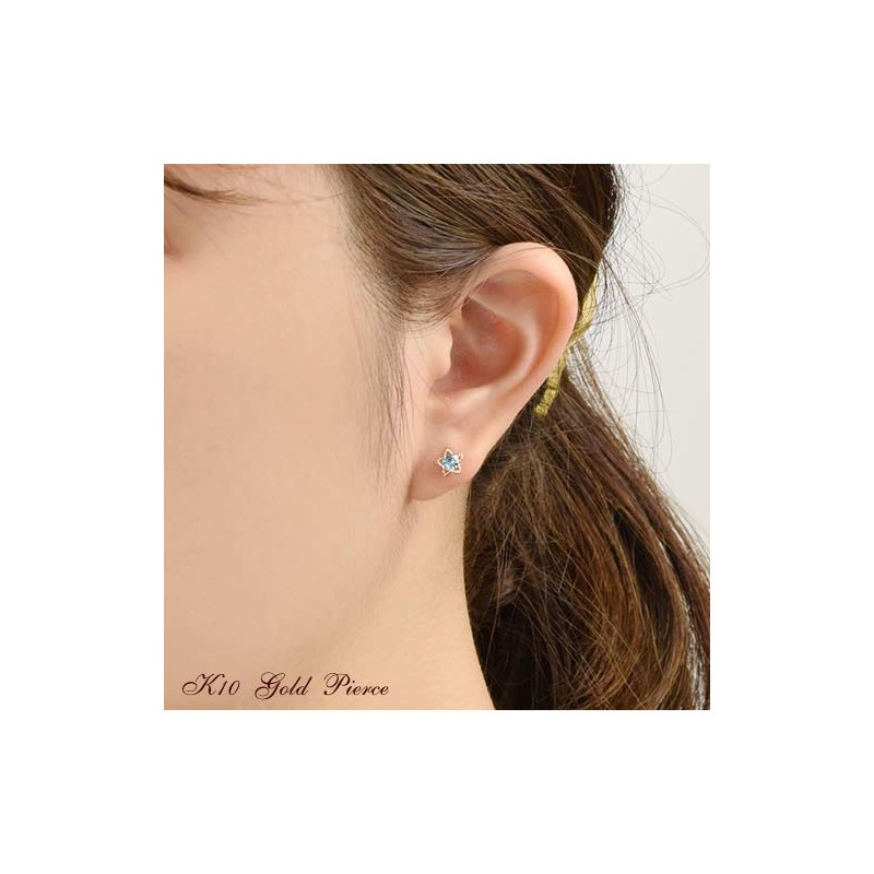 Four Leaf Clover: Ma712 Star Earrings, Blue Topaz, K10 Gold,