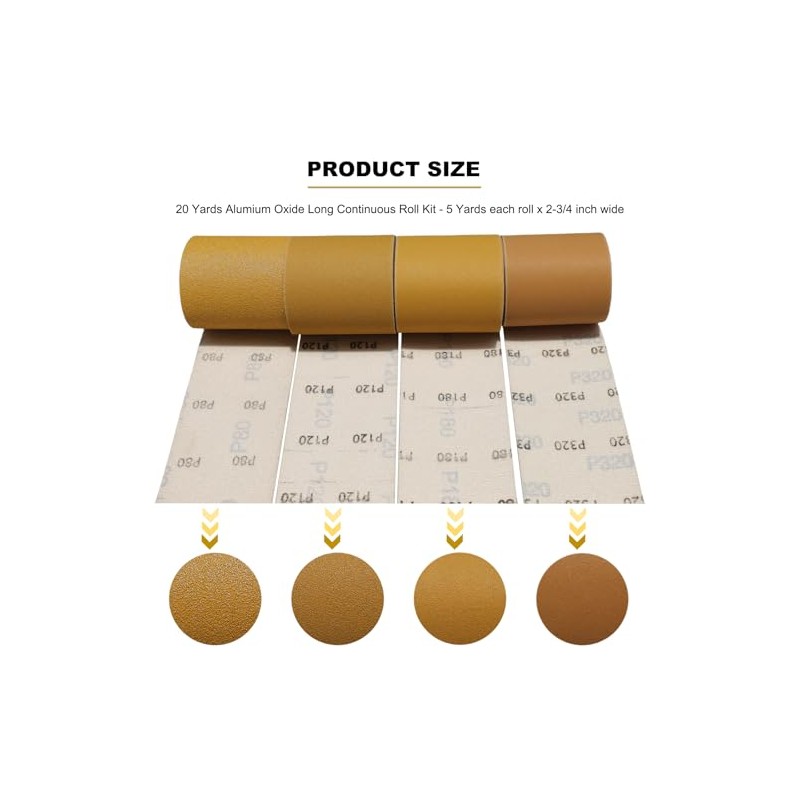 Total 20 Yards 2-3/4" Wide Continuous Sandpaper Roll Kit -