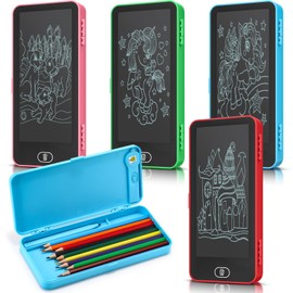 Zhehao 4 Pieces LCD Writing Tablet Pencil Case Pencil Box Writing Pen with Erase Button LCD Digital Slate for Kids for School Going Kids Educational Toys Birthday Party Gifts