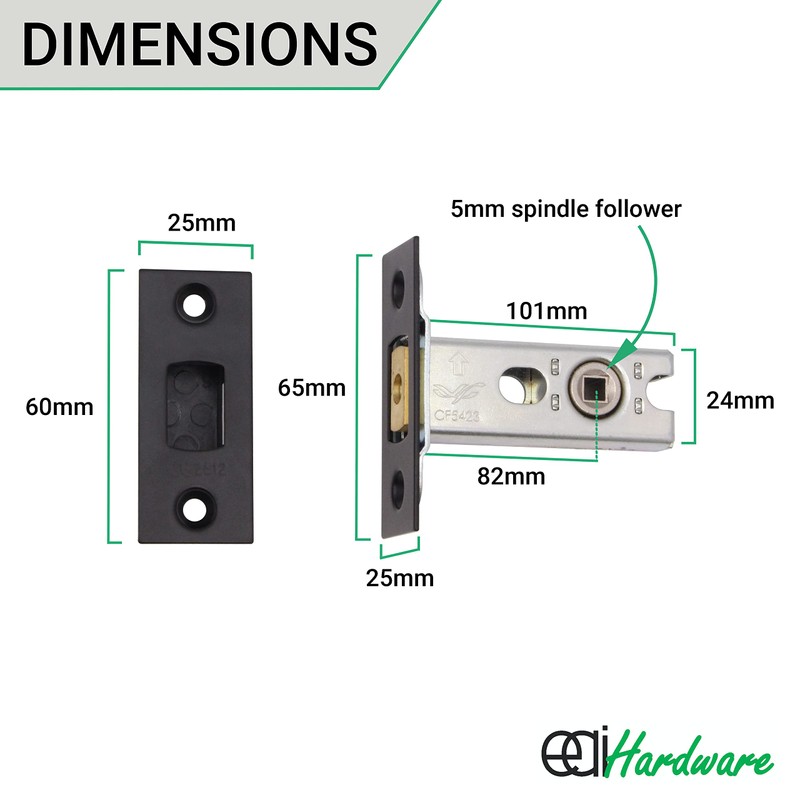EAI Tubular Deadbolt for Bathroom | 101mm Case 82mm Backset