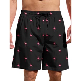 Lzzidou Men's Swim Trunks 8 Inch Inseam Mesh Lining Board Shorts Quick Dry Bathing Suit Pink Flamingo
